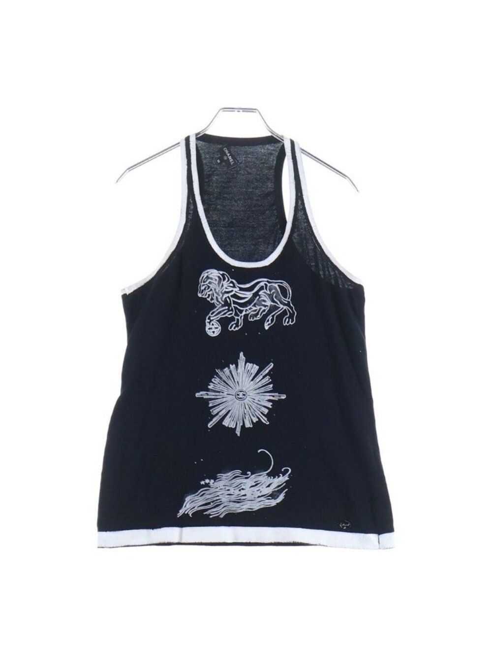 Chanel Front Print Sleeveless Tank Top Black